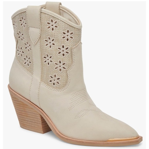 Dolce Vita Shoes - Dolce Vita Size 10 Cream Leather Floral Cutout Western Cowboy Boots Nashe Womens
